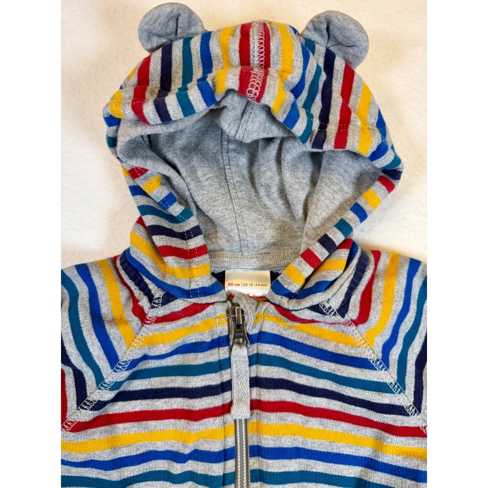 Hanna Andersson Hoodie 18-24M Striped Bear Ears Zip Sweatshirt - Picture 2 of 6